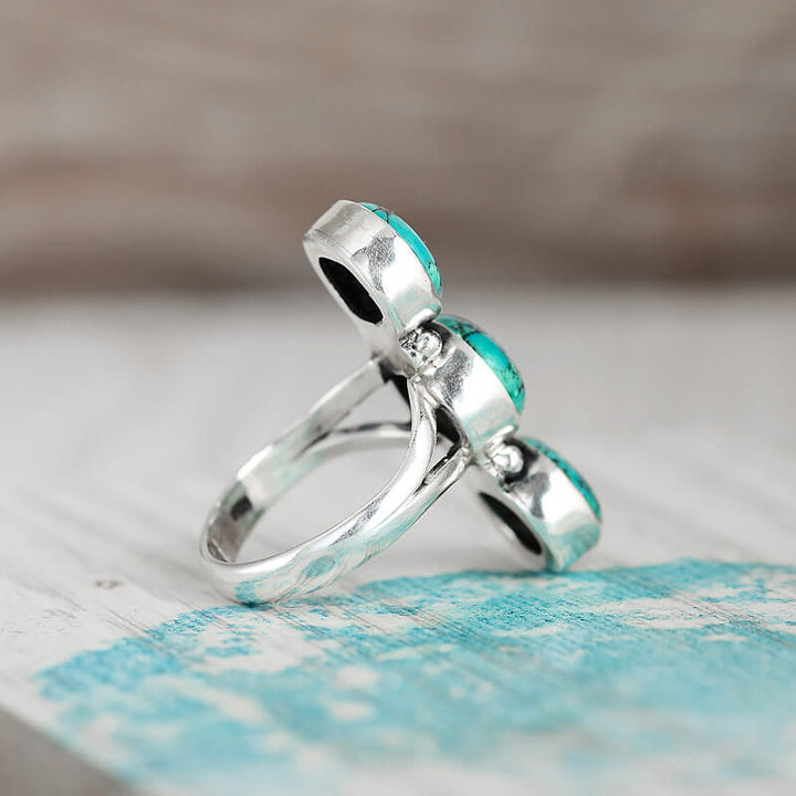 Three Stone Turquoise Ring Sterling Silver