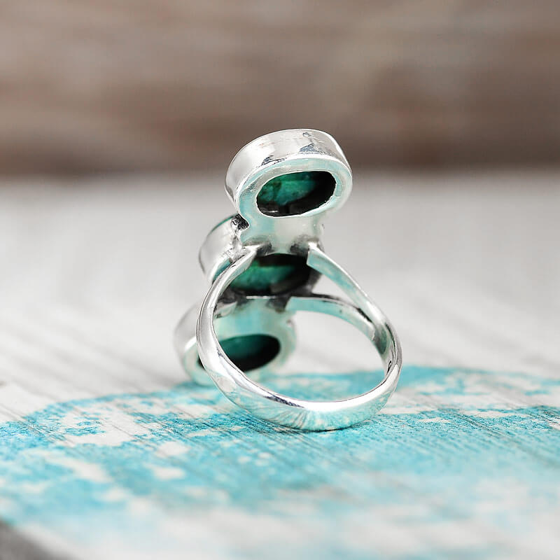 Three Stone Turquoise Ring Sterling Silver