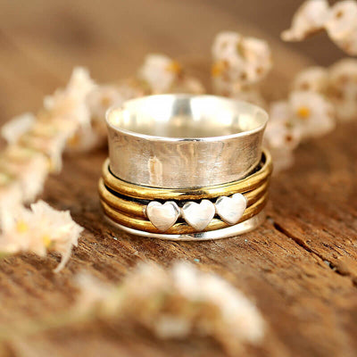 Tiny Hearts Spinner Ring Sterling Silver - Boho Magic