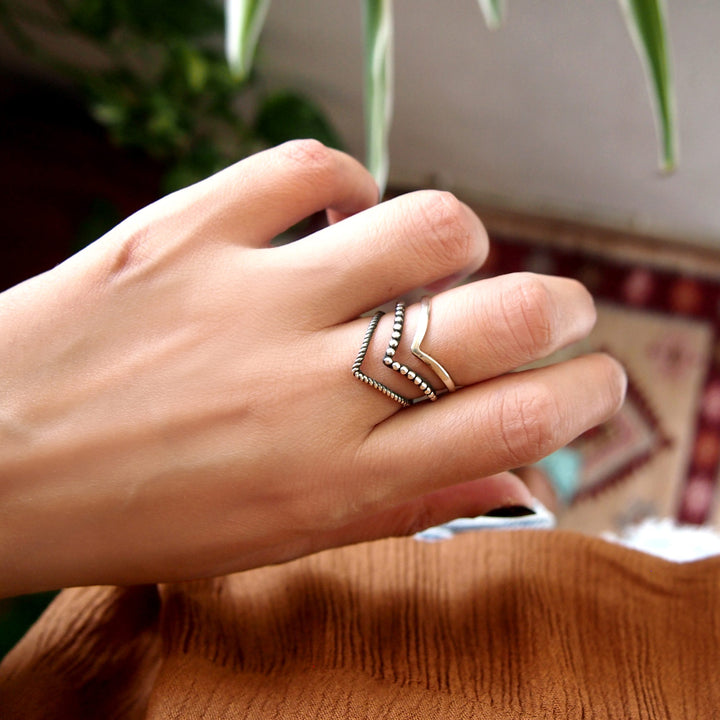 Triple Chevron Boho Ring Sterling Silver 11