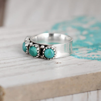 Turquoise Band Ring Sterling Silver - Boho Magic
