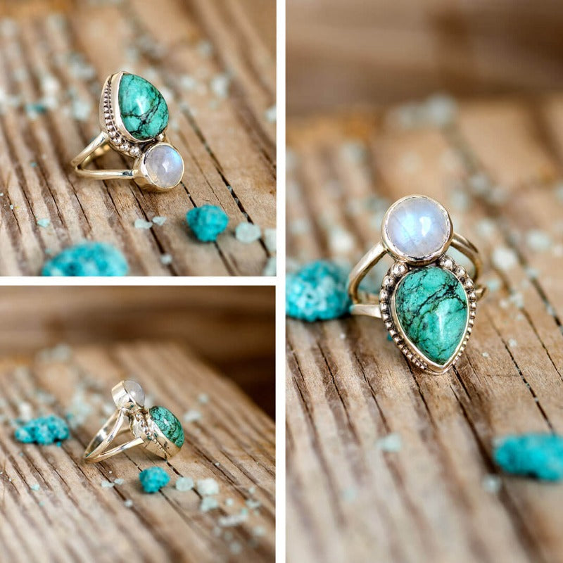 Moonstone and Turquoise Ring Sterling Silver