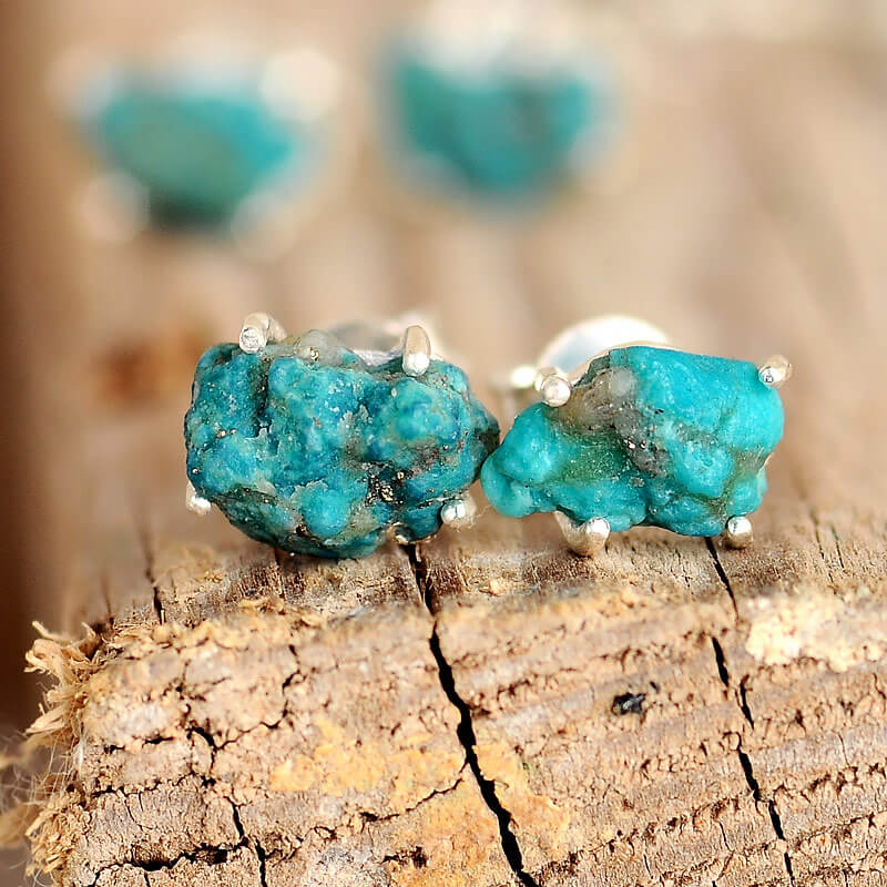 Raw Turquoise Earrings Sterling Silver