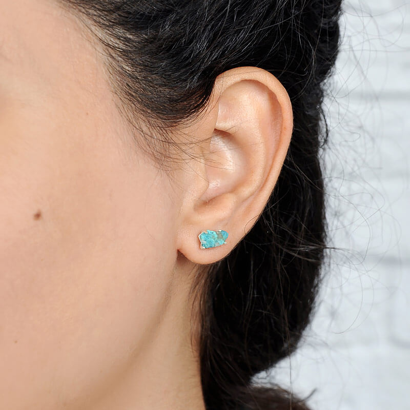 Raw Turquoise Earrings Sterling Silver