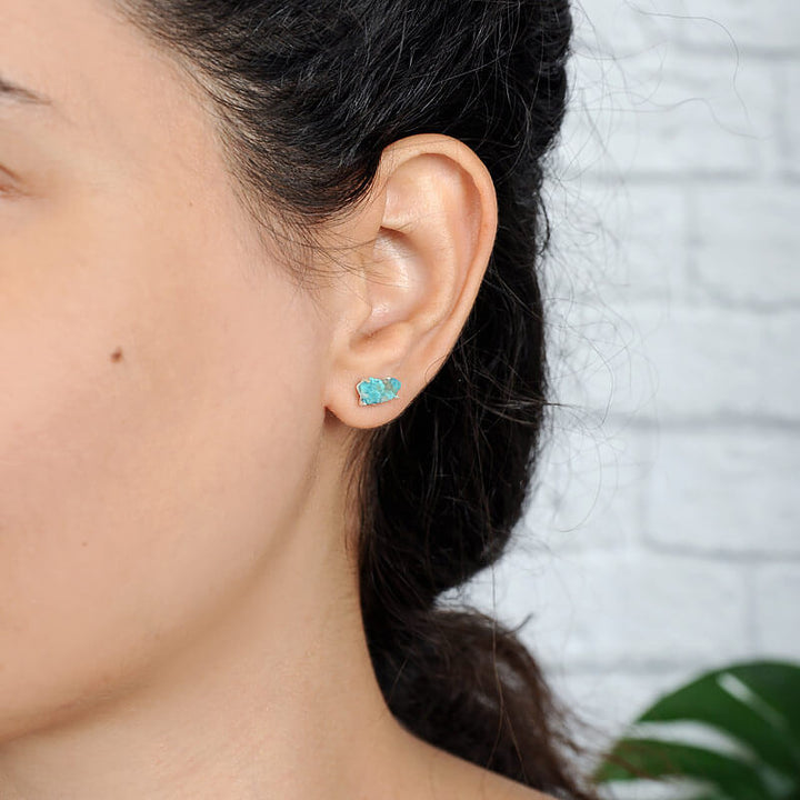 Raw Turquoise Earrings Sterling Silver