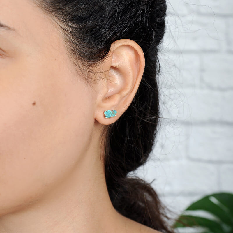 Raw Turquoise Earrings Sterling Silver