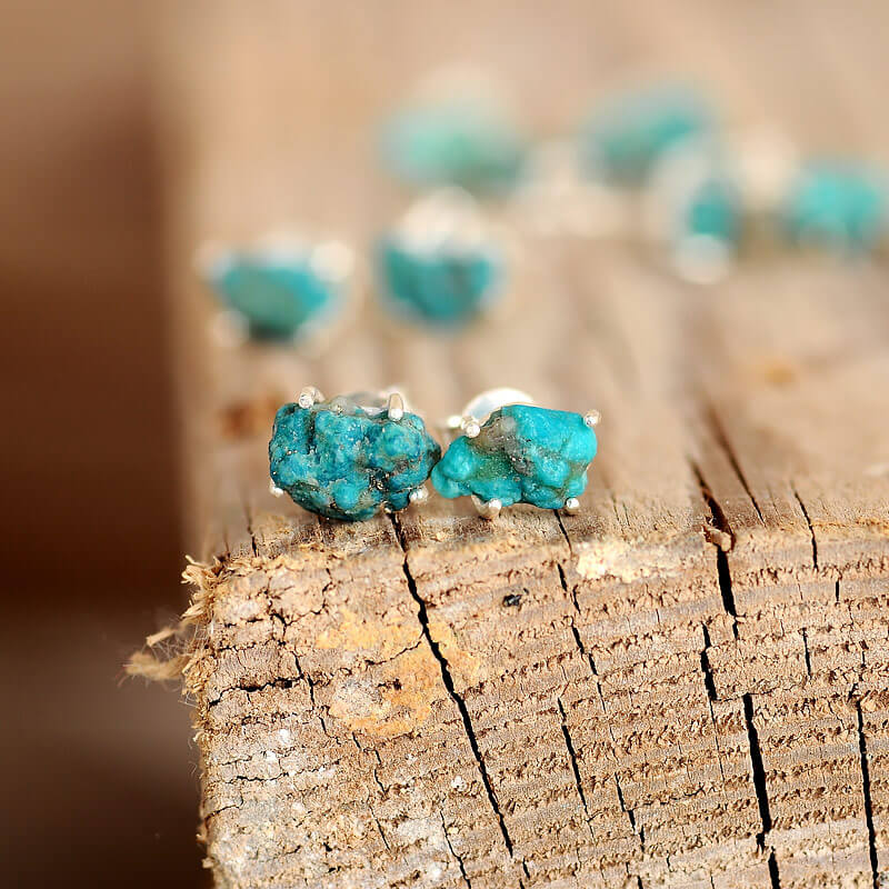Faceted Square Turquoise Gemstone Stud Earrings in Sterling Silver – Milina  London