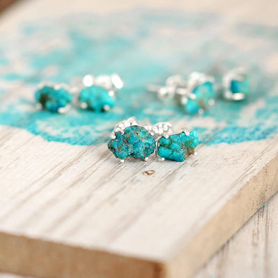 Raw Turquoise Earrings Sterling Silver - Boho Magic