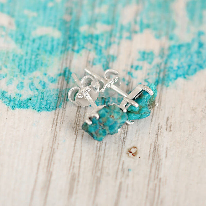 Raw Turquoise Earrings Sterling Silver