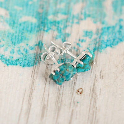 Raw Turquoise Earrings Sterling Silver - Boho Magic