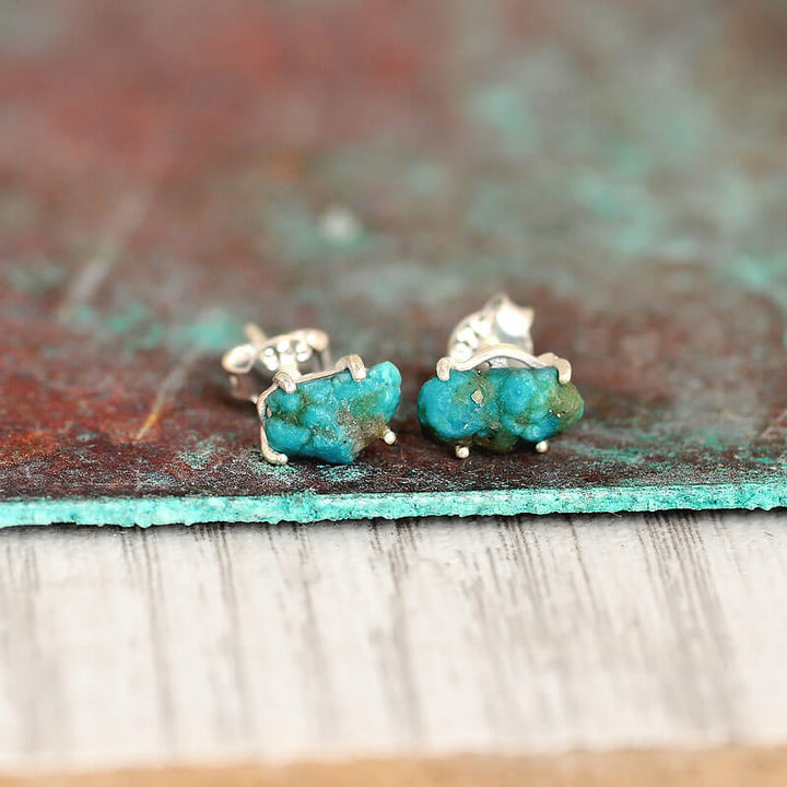 Raw Turquoise Earrings Sterling Silver