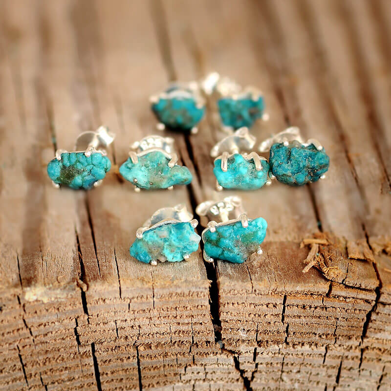 Raw Turquoise Earrings Sterling Silver