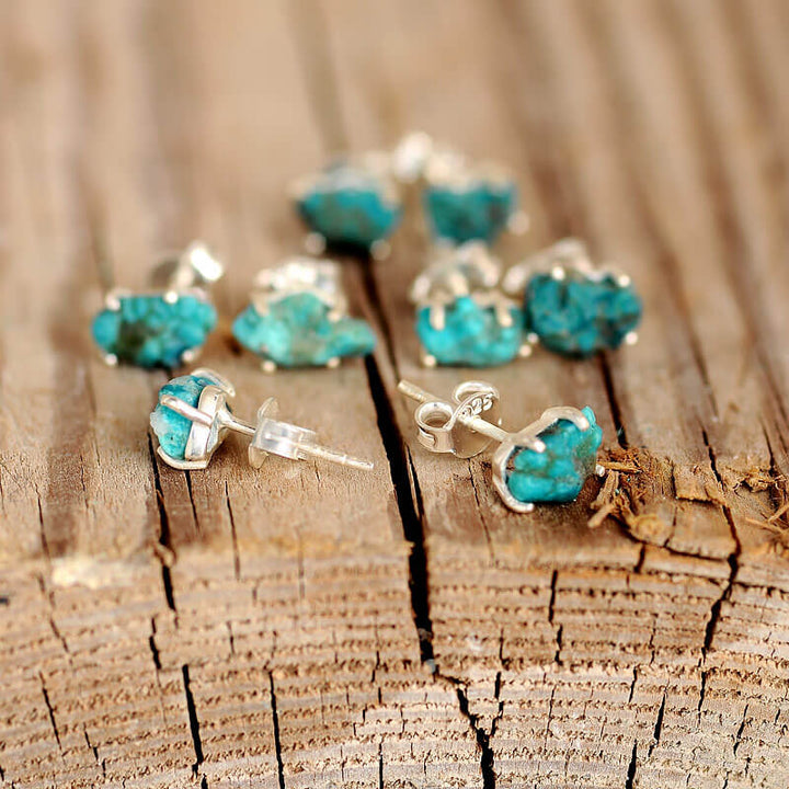 Raw Turquoise Earrings Sterling Silver