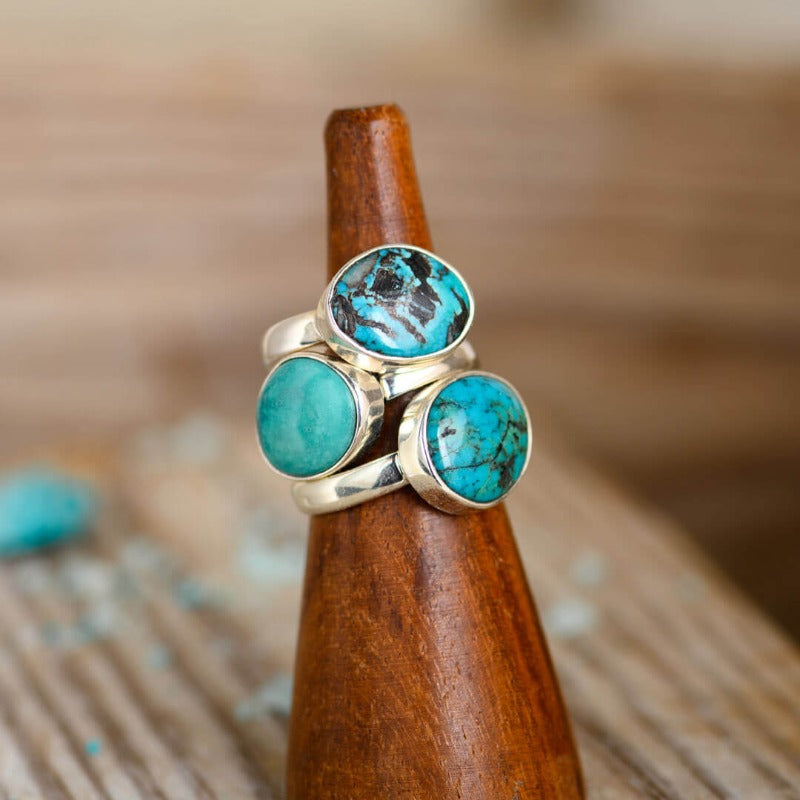 Genuine Turquoise Ring Sterling Silver