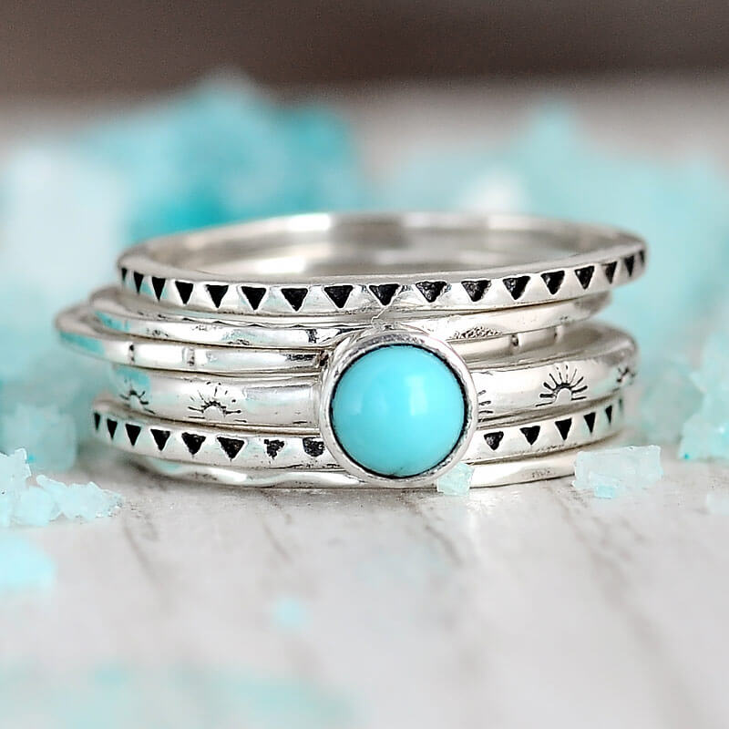 Turquoise Boho Stacking Ring Set Sterling Silver