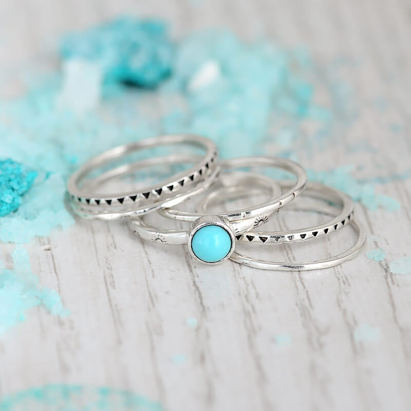 Turquoise Boho Stacking Ring Set Sterling Silver