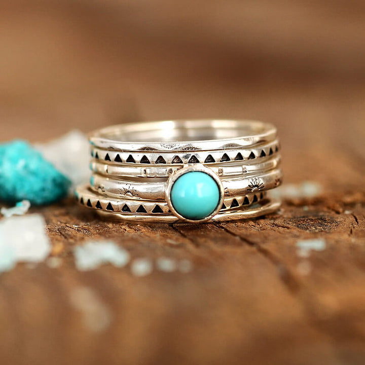 Turquoise Boho Stacking Ring Set Sterling Silver