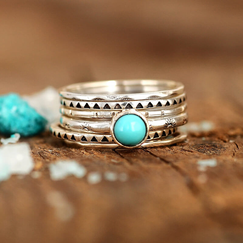 Turquoise Boho Stacking Ring Set Sterling Silver – Boho Magic Jewelry