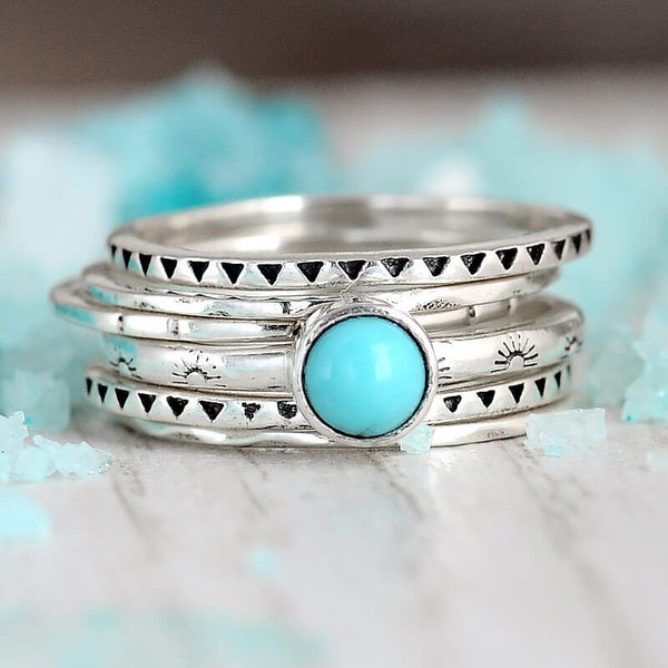 Turquoise Boho Stacking Ring Set Sterling Silver Boho Magic Jewelry