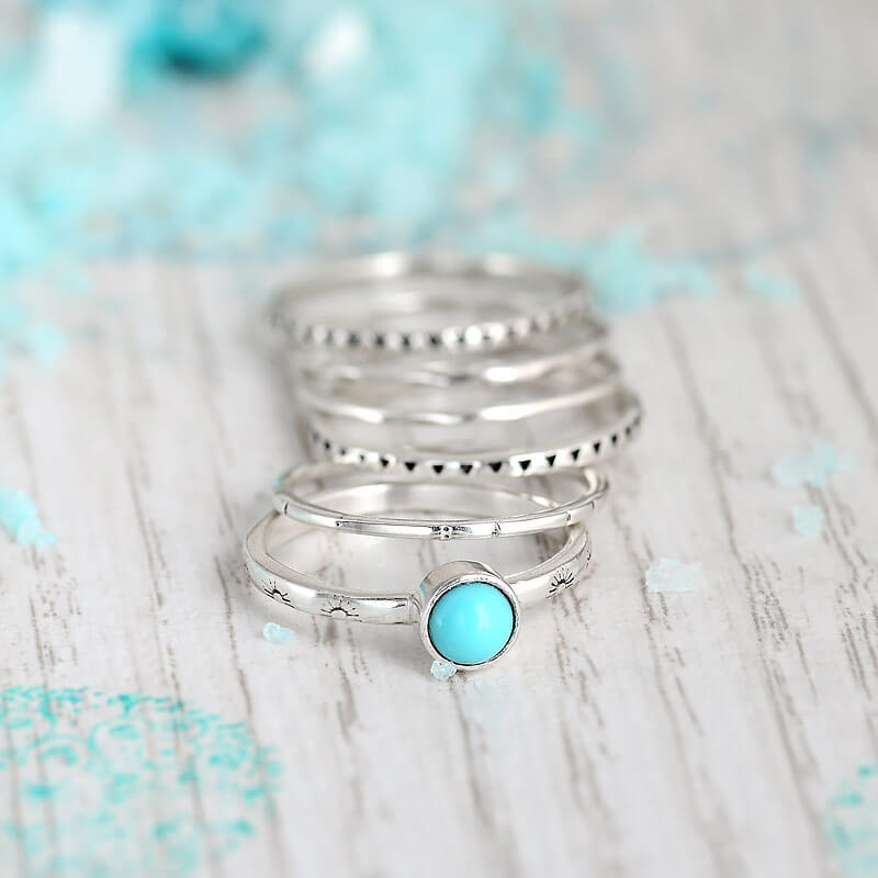 Turquoise Boho Stacking Ring Set Sterling Silver β Boho Magic Jewelry