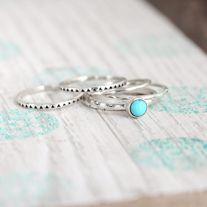 Turquoise Boho Stacking Ring Set Sterling Silver