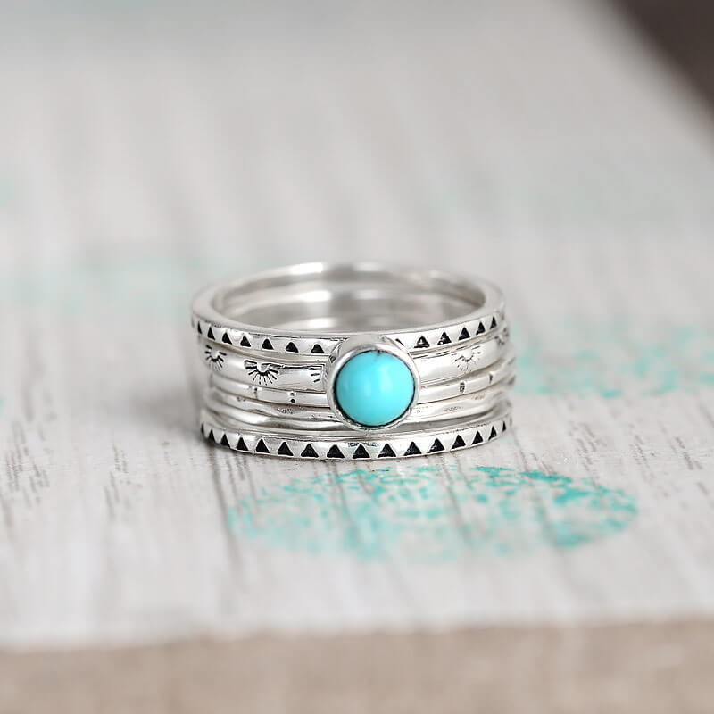 Turquoise Boho Stacking Ring Set Sterling Silver – Boho Magic Jewelry