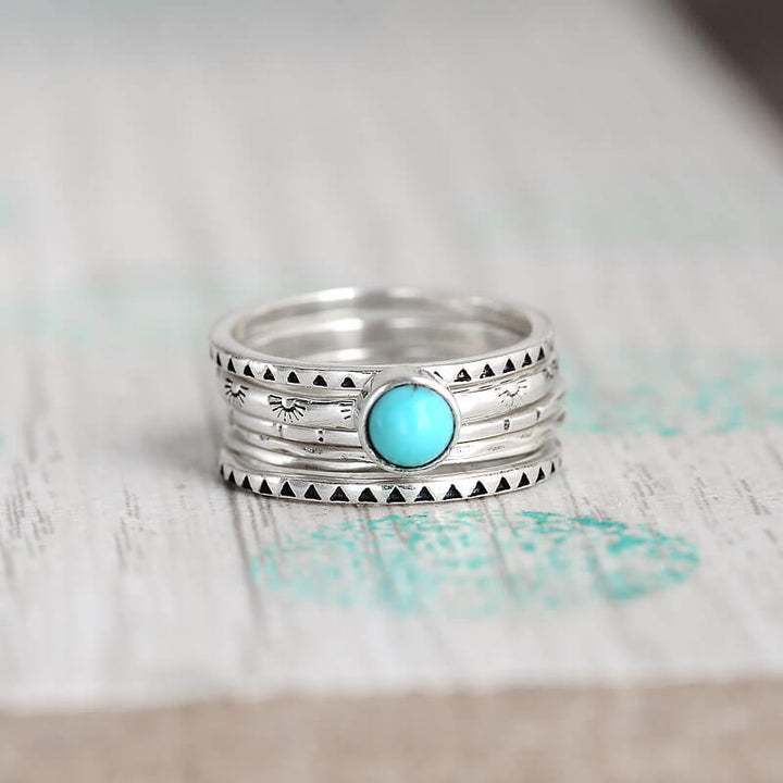 Turquoise Boho Stacking Ring Set Sterling Silver