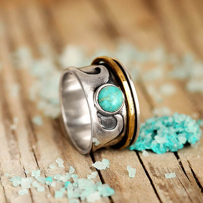 Fidget Wave Turquoise Ring Sterling Silver - Boho Magic