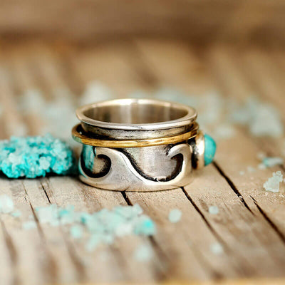 Fidget Wave Turquoise Ring Sterling Silver - Boho Magic