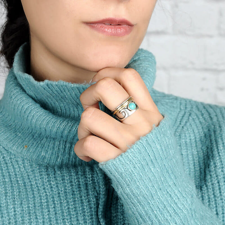 Fidget Wave Turquoise Ring Sterling Silver