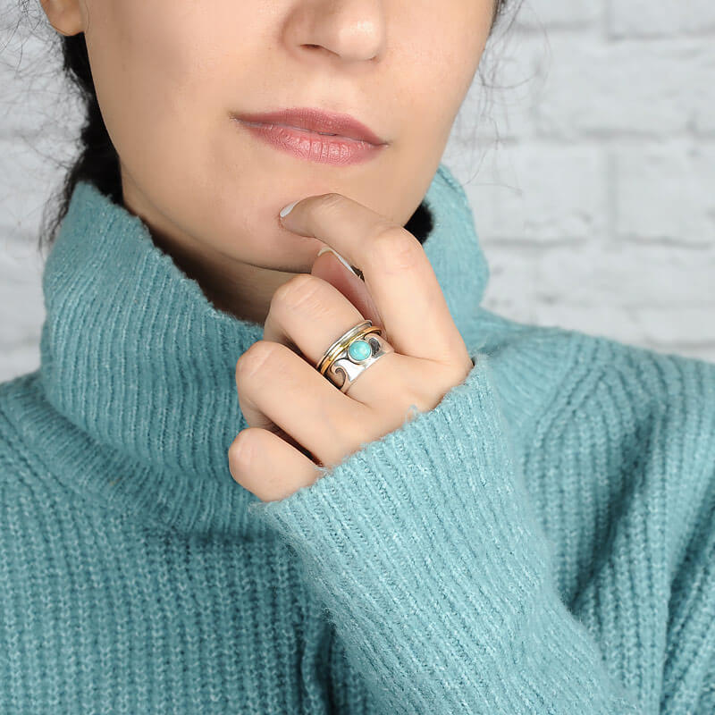 Fidget Wave Turquoise Ring Sterling Silver