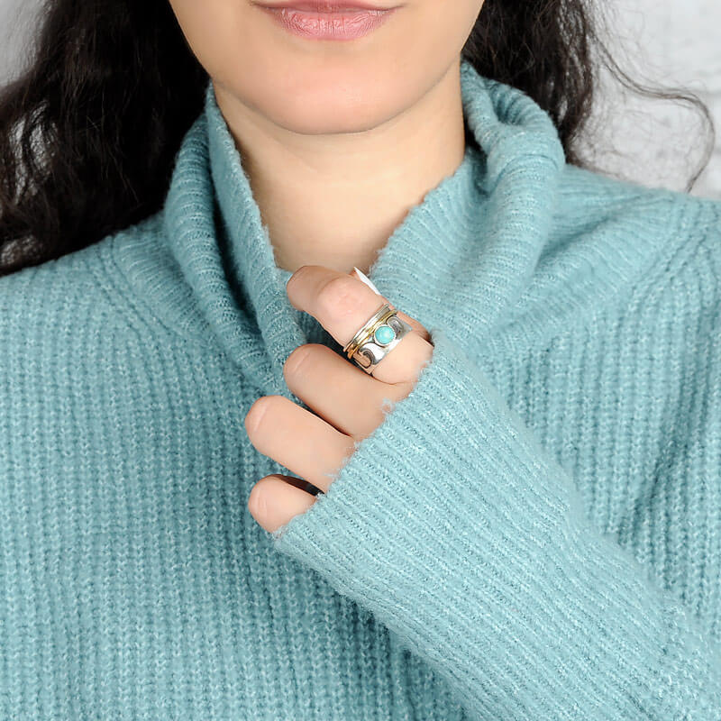 Fidget Wave Turquoise Ring Sterling Silver