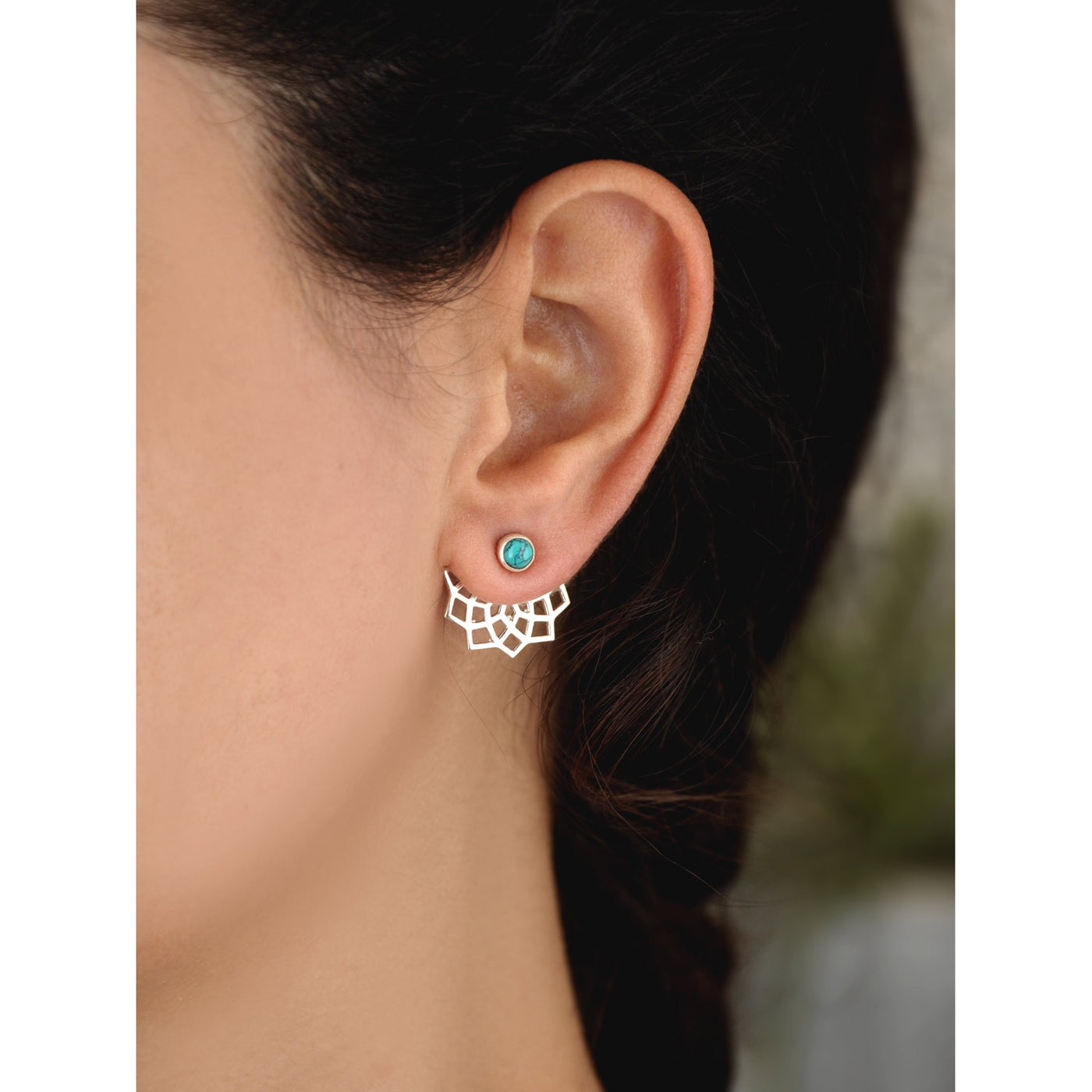 Geometric Silver Turquoise Earrings