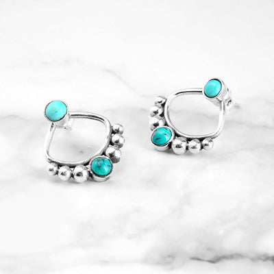 Back and Front Silver Turquoise Earrings - Boho Magic