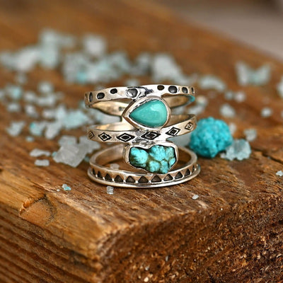 Two Stone Turquoise Ring Sterling Silver - Boho Magic