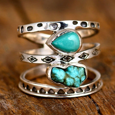 Two Stone Turquoise Ring Sterling Silver - Boho Magic