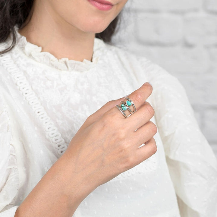 Two Stone Turquoise Ring Sterling Silver