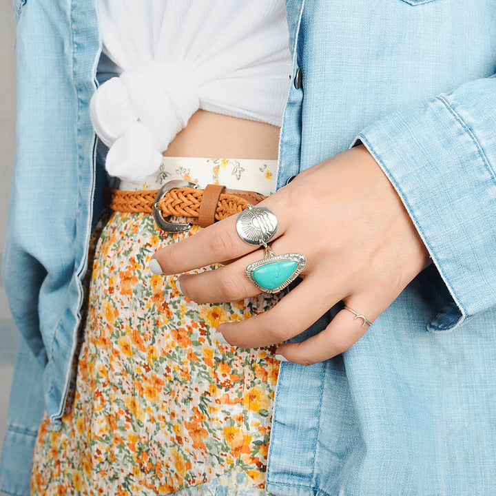 Western Style Turquoise Ring Sterling Silver