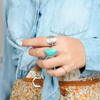 Western Style Turquoise Ring Sterling Silver - Boho Magic