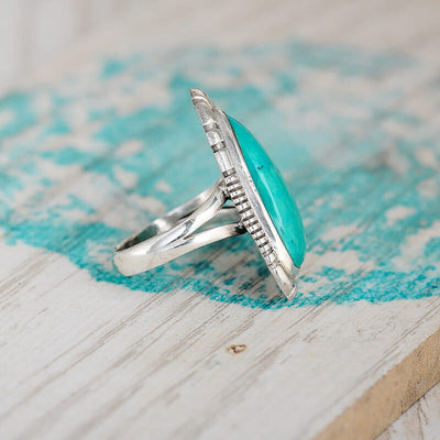 Western Style Turquoise Ring Sterling Silver - Boho Magic
